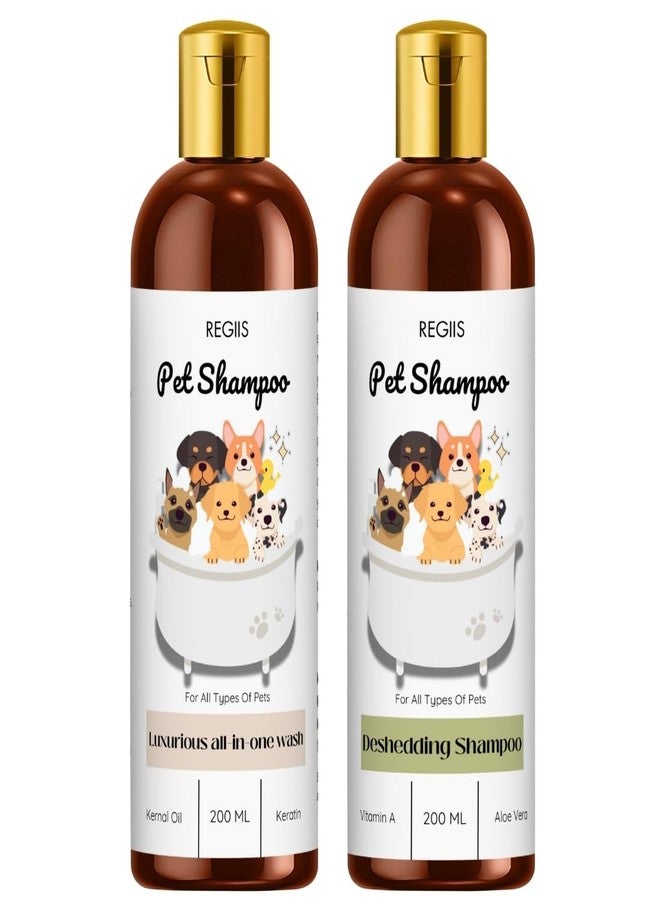 REGIIS Pet Shampoo Set, All-in-One Wash and Deshedding Formula with Kernal Oil, Keratin, Vitamin A, Aloe Vera, 200ml, 2 Pack - Image 1